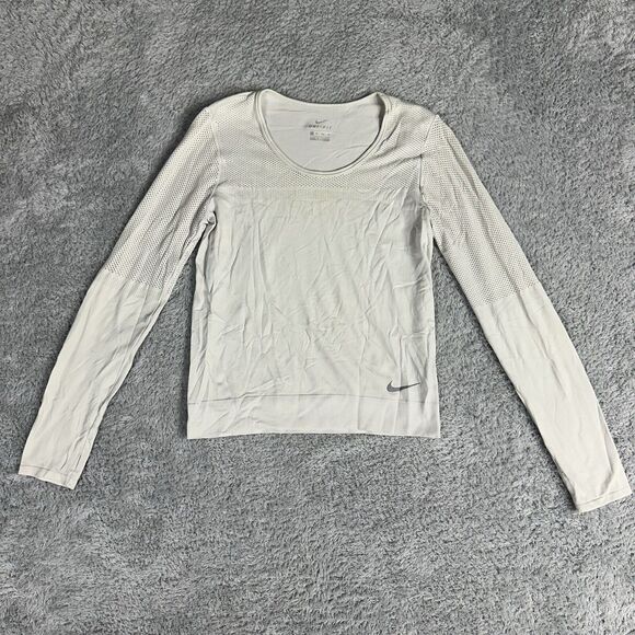 Nike Dri Fit Athletic Long Sleeve Top XS Grey Mesh Long Sleeves Lightweight Base - Picture 1 of 16